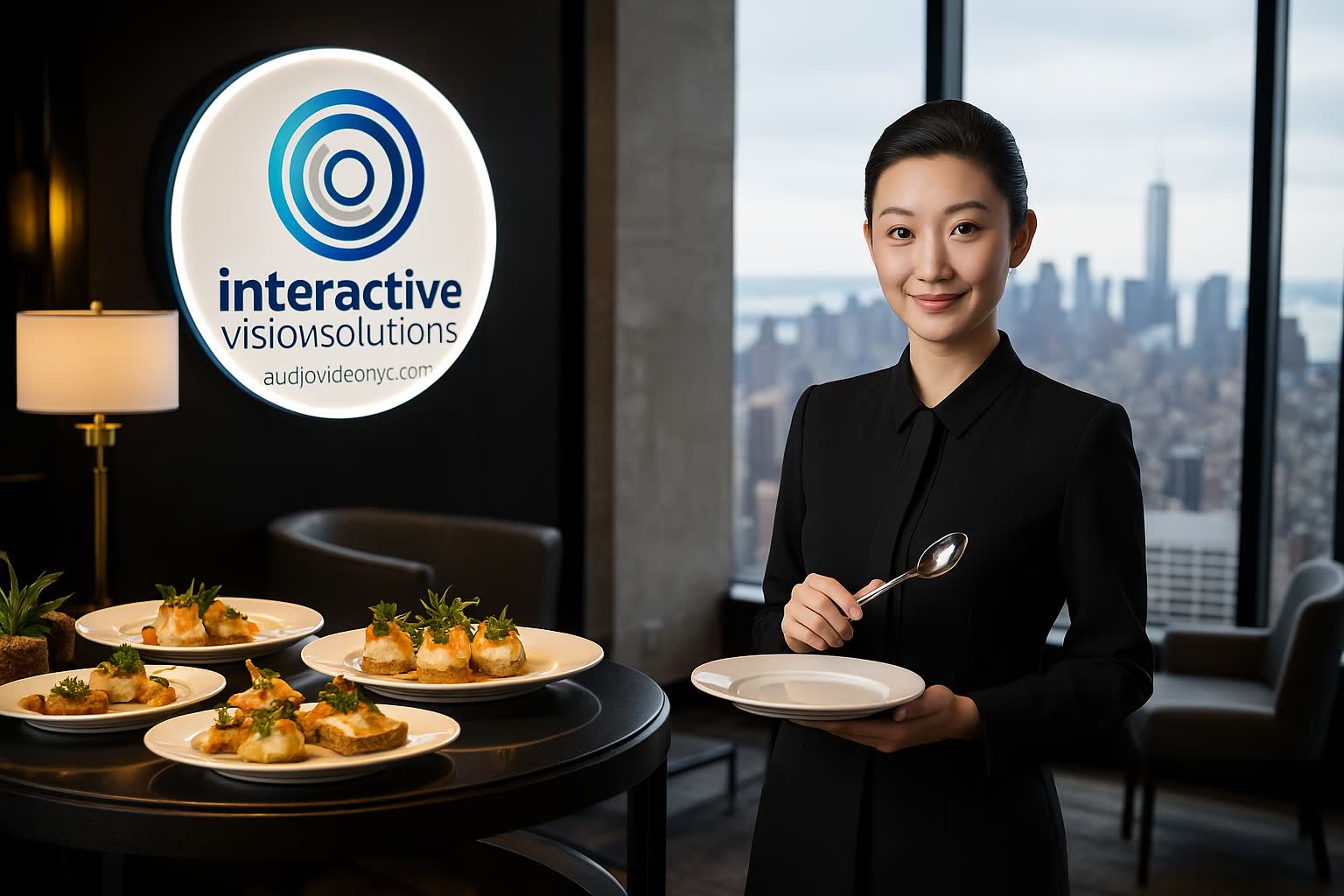 Corporate conference catering NYC – IVS setup with food and AV synergy