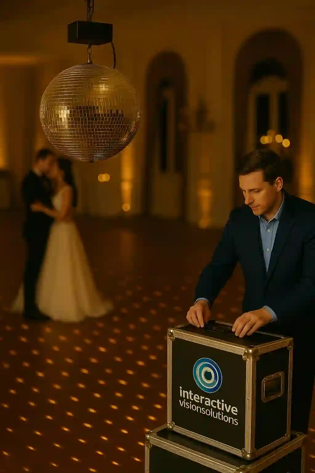 Elegant wedding disco ball rental package NYC with custom lighting