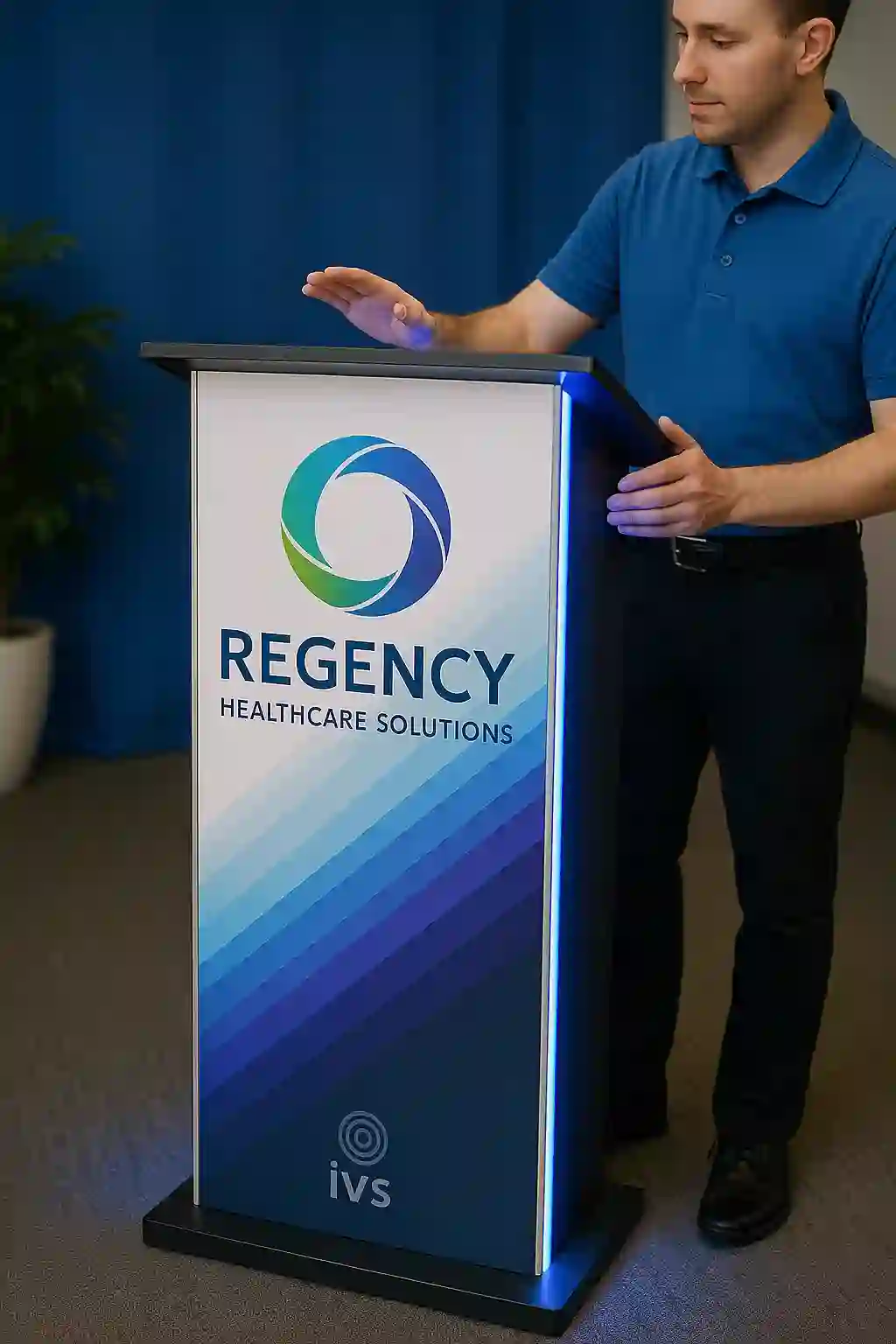 Custom branded podium rental NYC with company logo