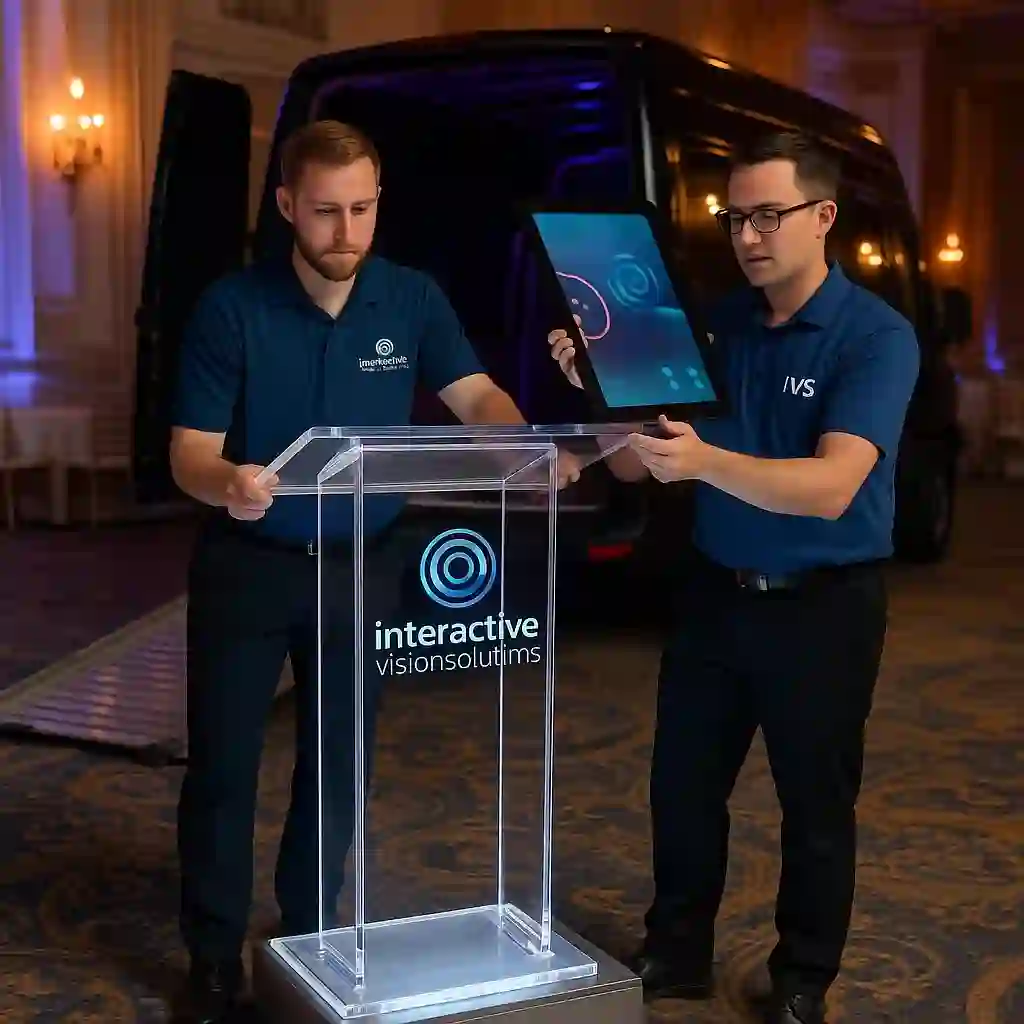 Liberty Luxe acrylic podium rental NYC with LED base