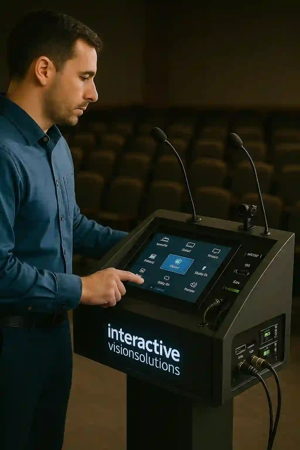 Multimedia podium rental NYC with AV integration