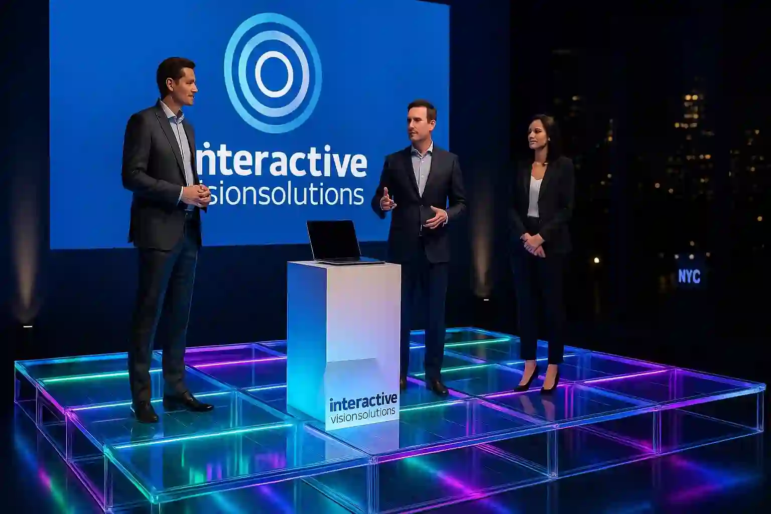 LED and acrylic stage rental in NYC - transparent RGB platform options